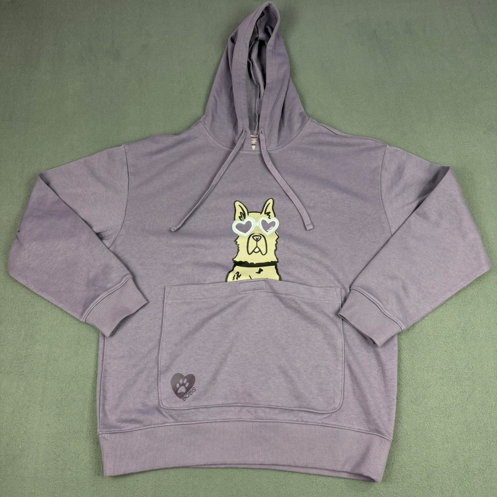 BOBS from Skechers Dog Heart Sunglasses Hoodie Purple French Terry Sweatshirt M
